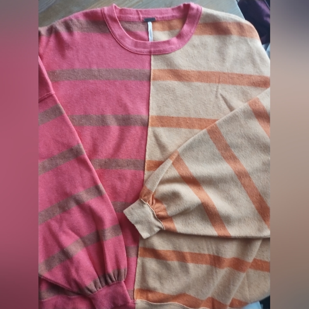 Free People Pink and Beige Striped Sweaters
